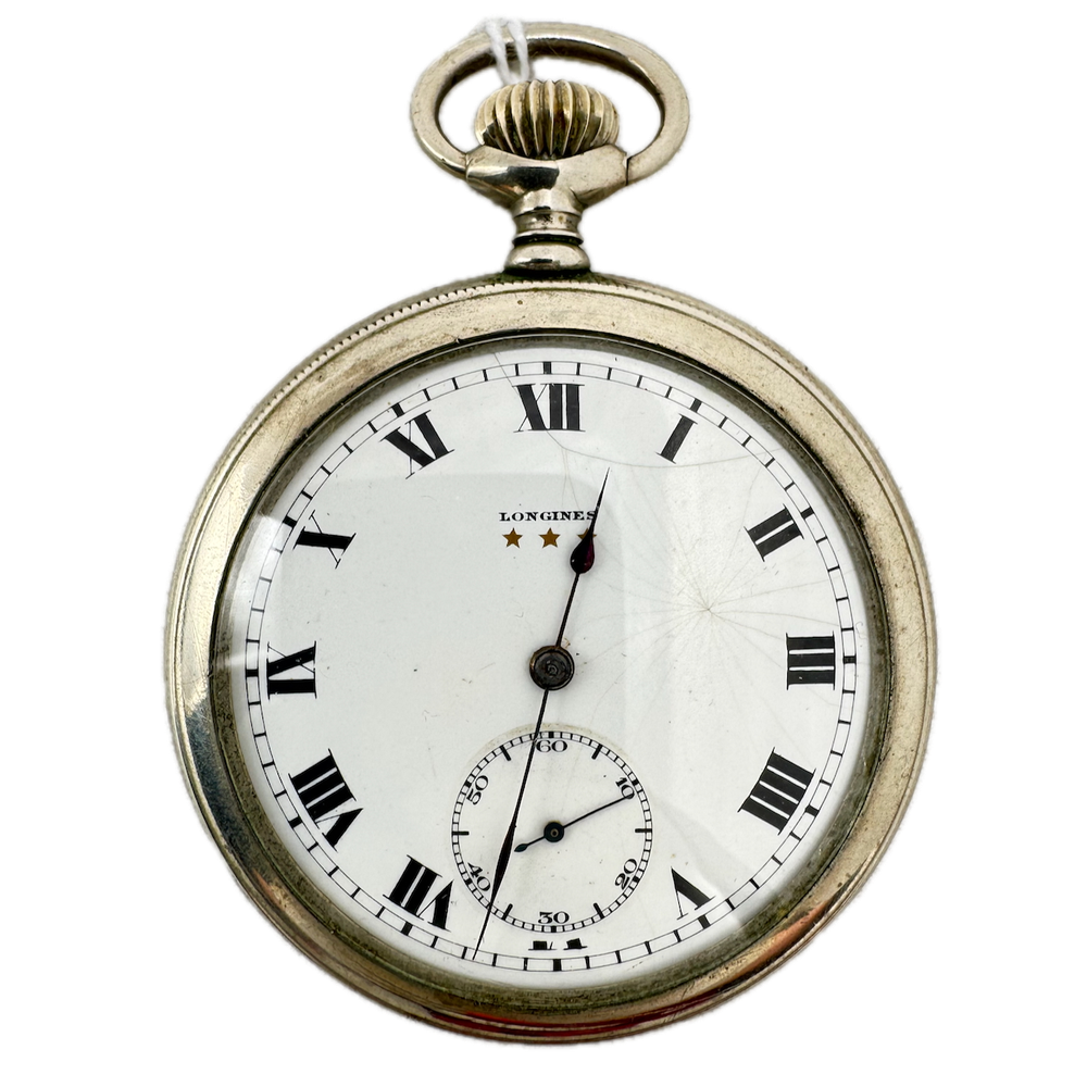 Antique 53mm Longines Mechanical Open Face Pocket Watch 19.75N NickelSwiss