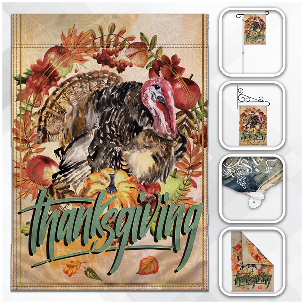 Thanksgiving Turkey Garden Flag 12x18in Fall Holiday Front Yard Decor  
