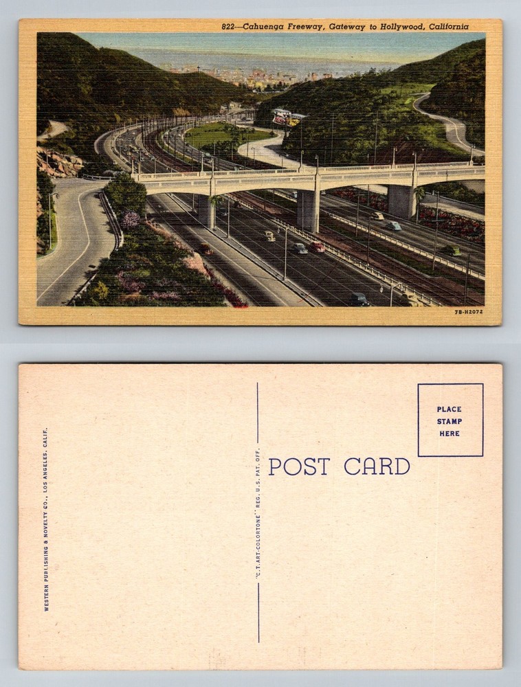 Hollywood CA-California, Cahuenga Freeway Gateway View Vintage Postcard