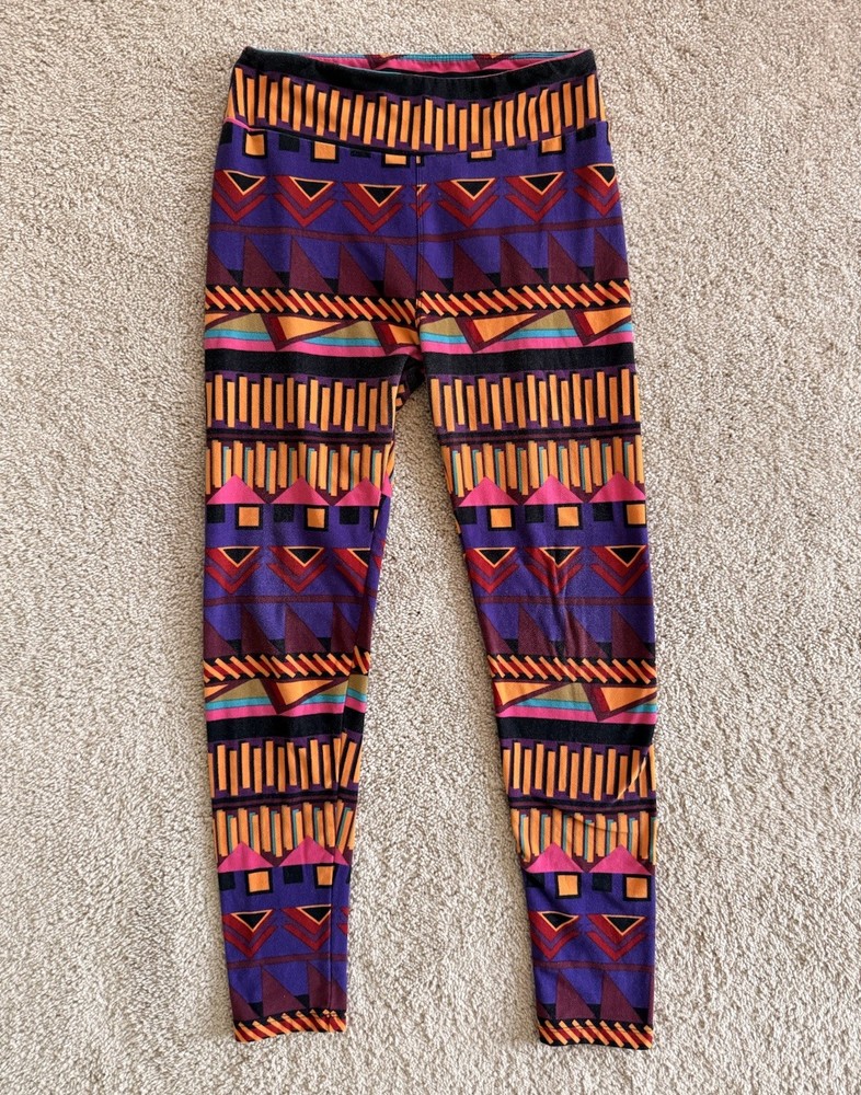 LuLaRoe Women’s One Size Ankle Leggings Geometric Aztec Print Purple Orange Pink