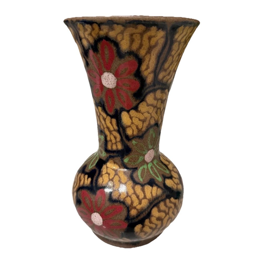 Antique Carl Gebauer Art Pottery Vase Bürgel Germany 9” Slip Decor Floral