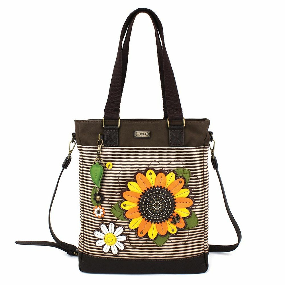 Chala Brown Stripe Faux Leather Canvas Work Tote Bag  