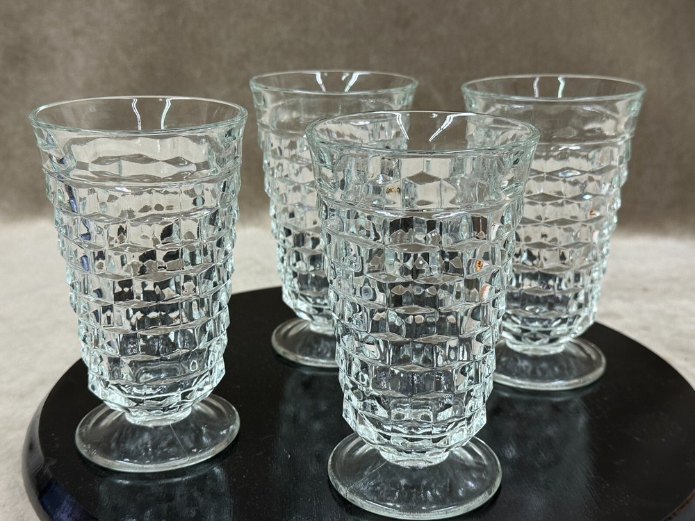 Vintage Indiana Colony Clear Glass Whitehall Cubist Tumblers Set of 4