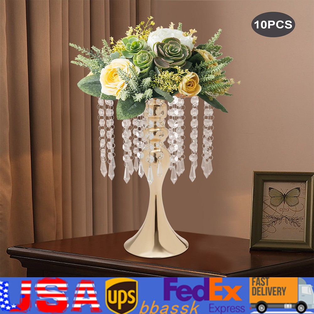 10pcs Gold Crystal Flower Vases for Wedding Table Centerpieces