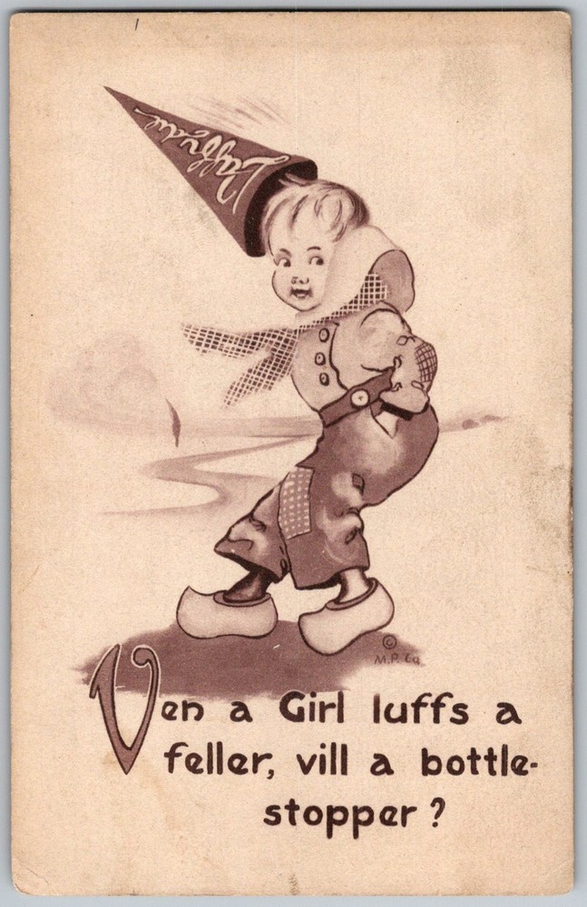 Antique Postcard Dutch Daffydils Comic Child 1910s