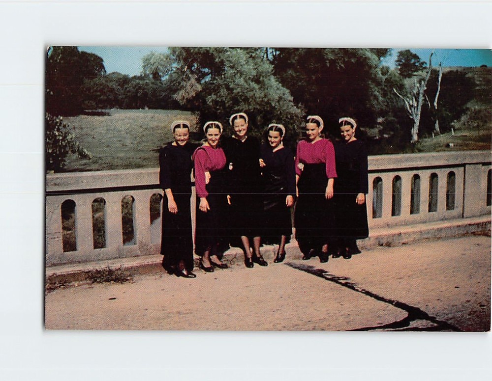Postcard Group of Amish Girls in their Sunday Dress Lancaster Pennsylvania USA