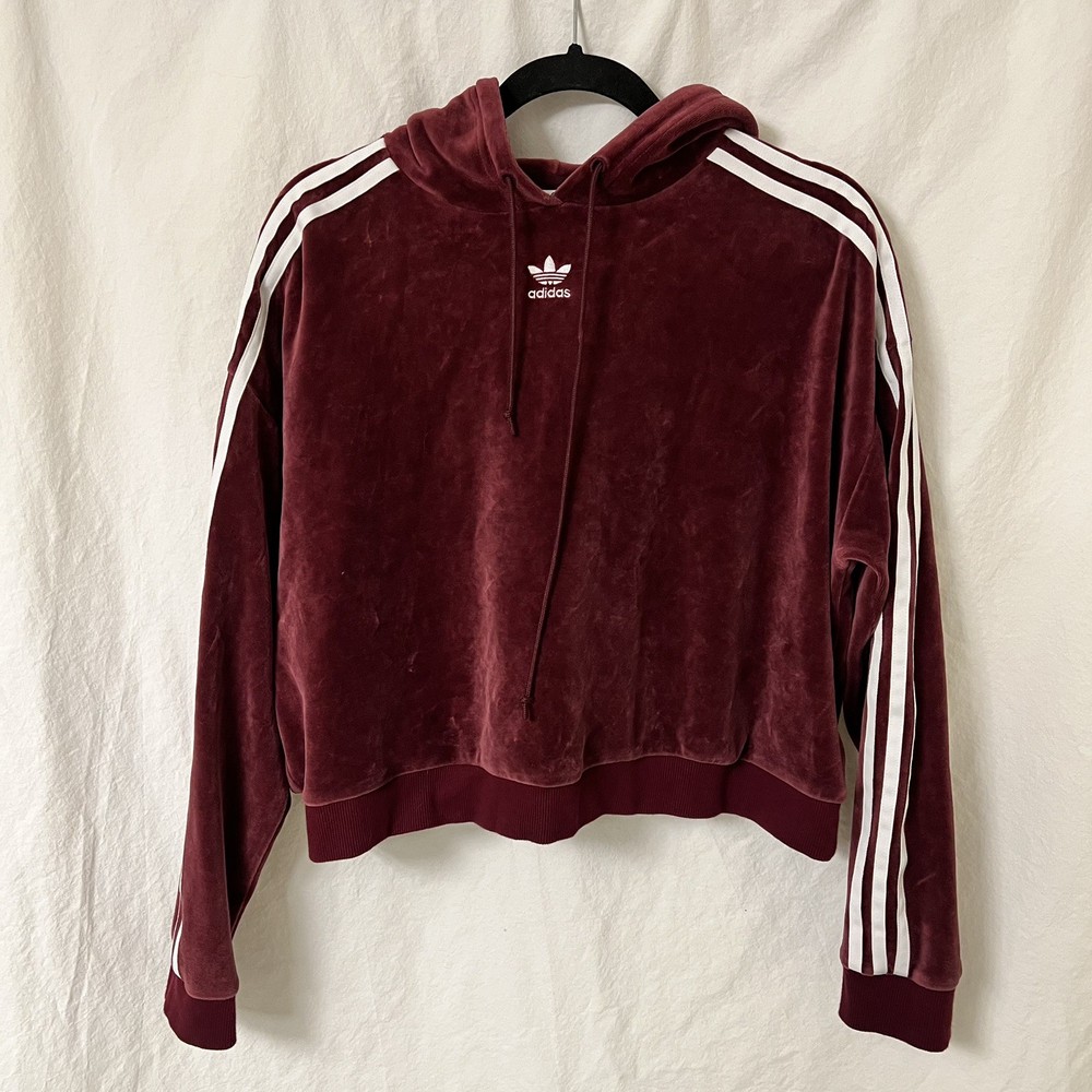 Adidas Originals Velvet / Velour Cropped Hoodie Maroon Women's Size M