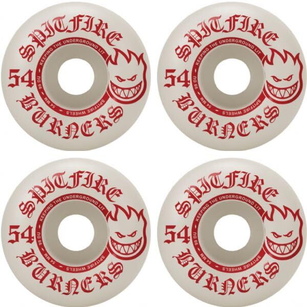 Spitfire Burners 54mm 99a White Red Skateboard Wheels Set of 4