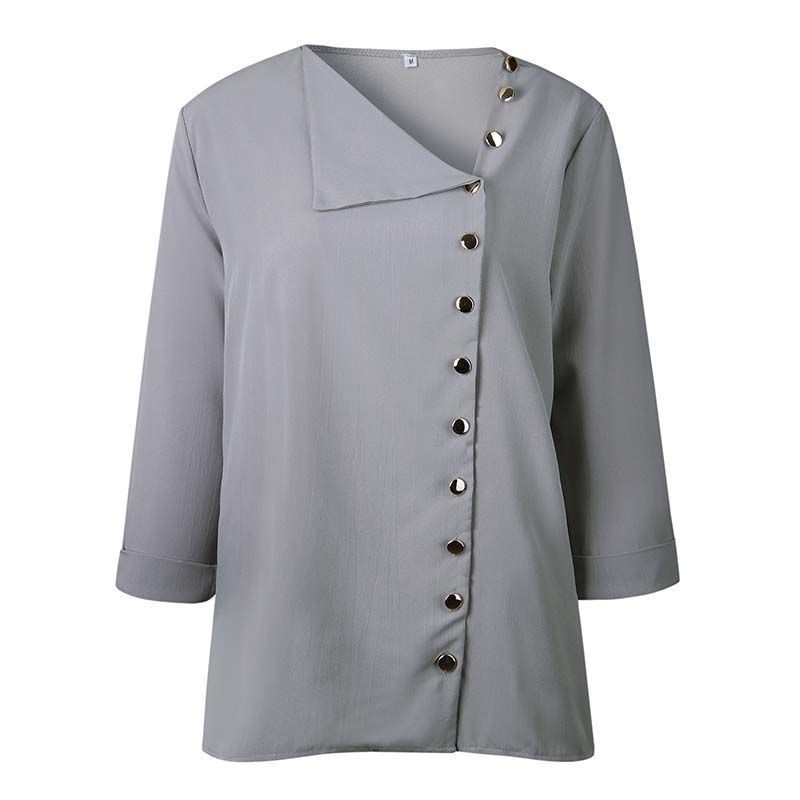 Casual Summer Jumper Tops Button Chiffon Long Sleeve Women T-Shirt Blouse Ladies