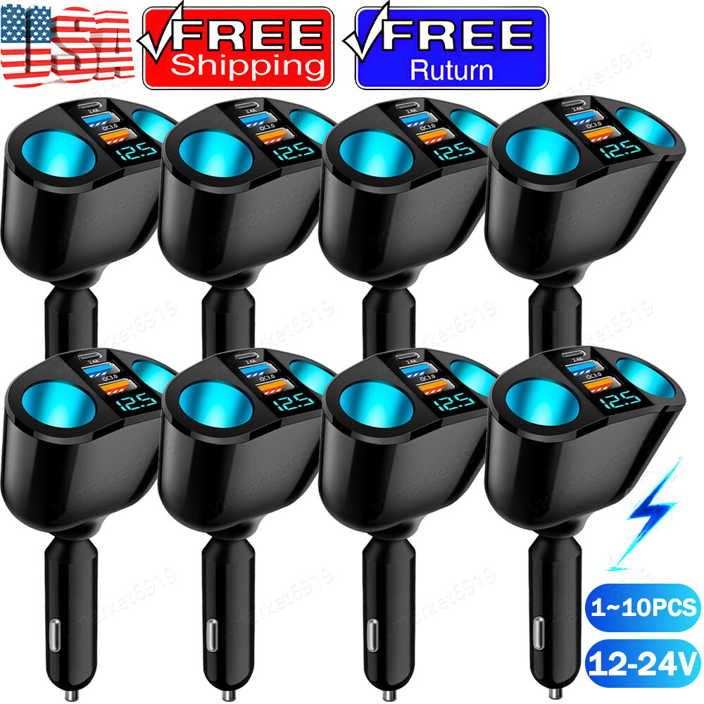 Dual USB Car Charger Adapter with Cigarette Lighter Power Outlet