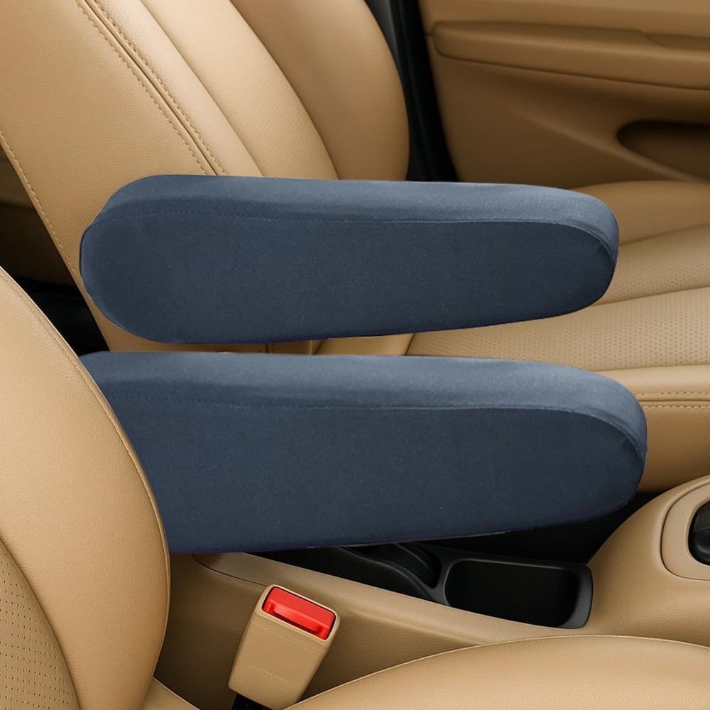 2PCS Car Front Seat Armrest Covers, Soft Elastic Fabric Protectors Color: Blue
