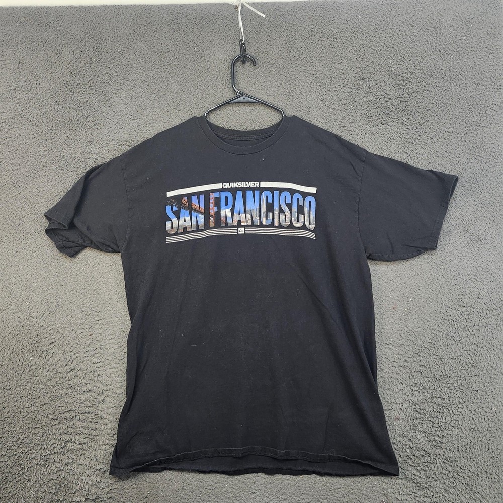Quiksilver San Francisco Shirt Mens XL Black Graphic Tee Surf Skate Short Sleeve