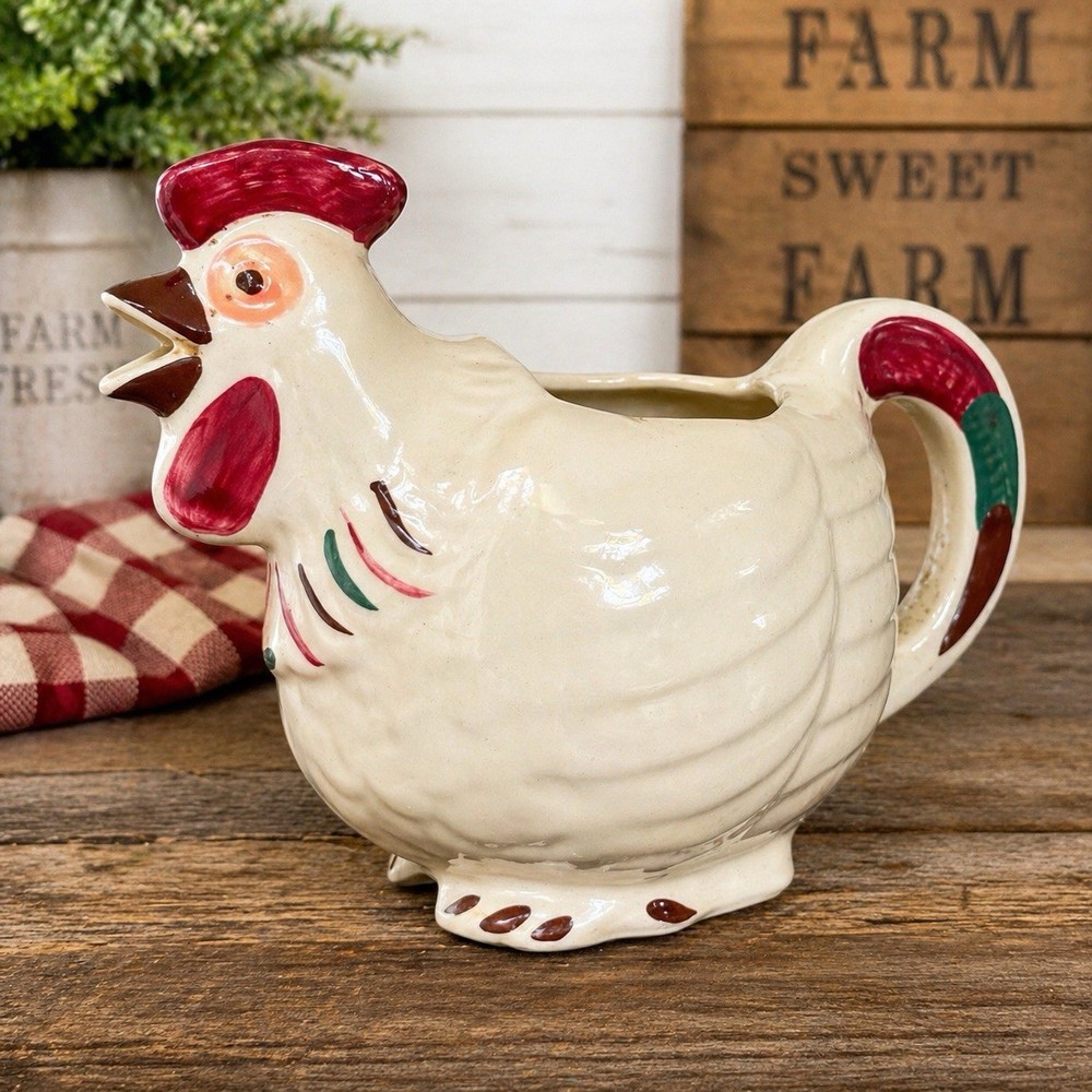 Vintage Shawnee Pottery Rooster Pitcher 1940s Patented Chanticleer USA