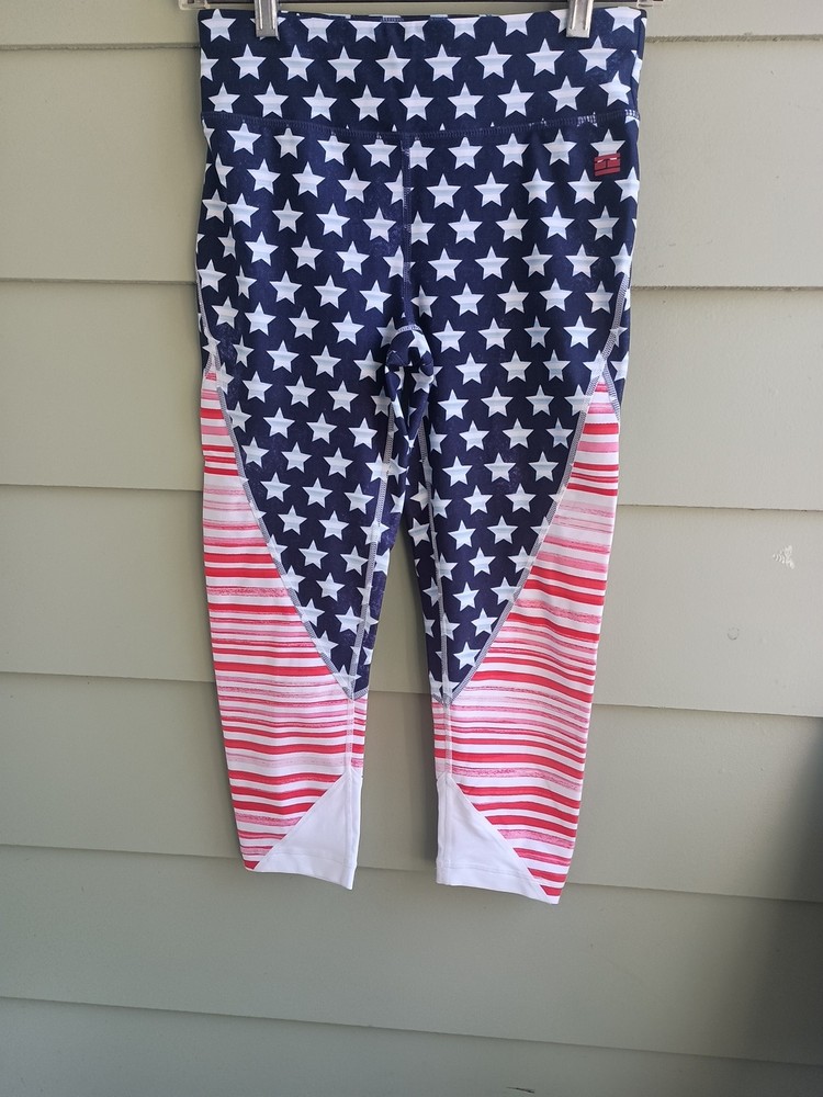 Tommy Hilfiger Sport Workout Leggings Sz Small Red White Blue Stars & Stripes