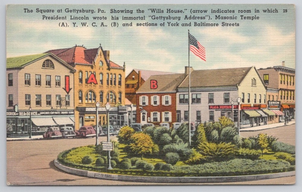 Gettysburg PA Wills House Lincoln Gettysburg Address Tichnor Linen Postcard