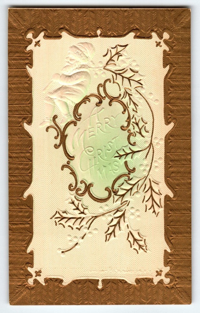 Santa Claus Christmas Postcard P Sander Deep Embossed Gold Border Unused Vintage