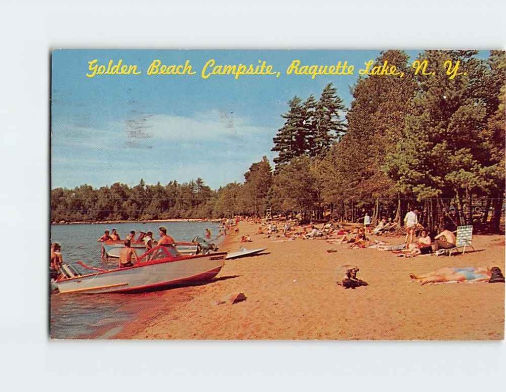 Postcard Golden Beach Campsite Raquette Lake New York USA