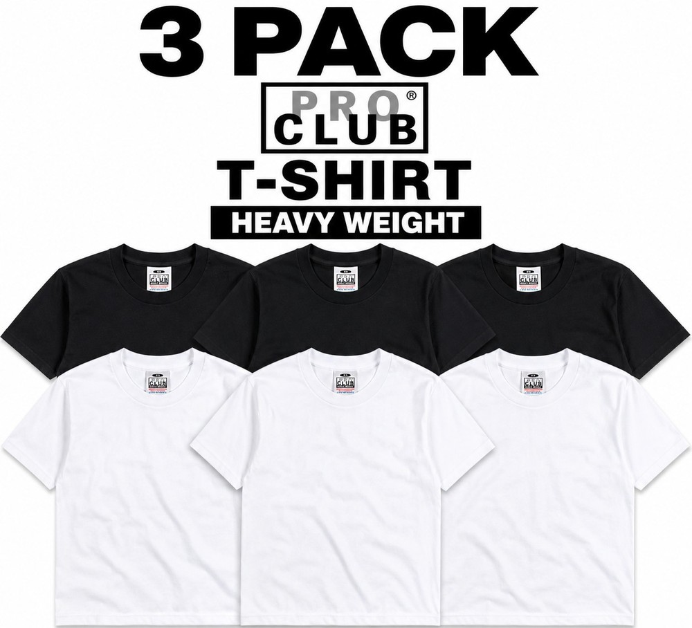 3 PRO CLUB T SHIRT HEAVYWEIGHT SHORT SLEEVE PLAIN 100% COTTON Black Or WhiteFree shipping on additional pack
