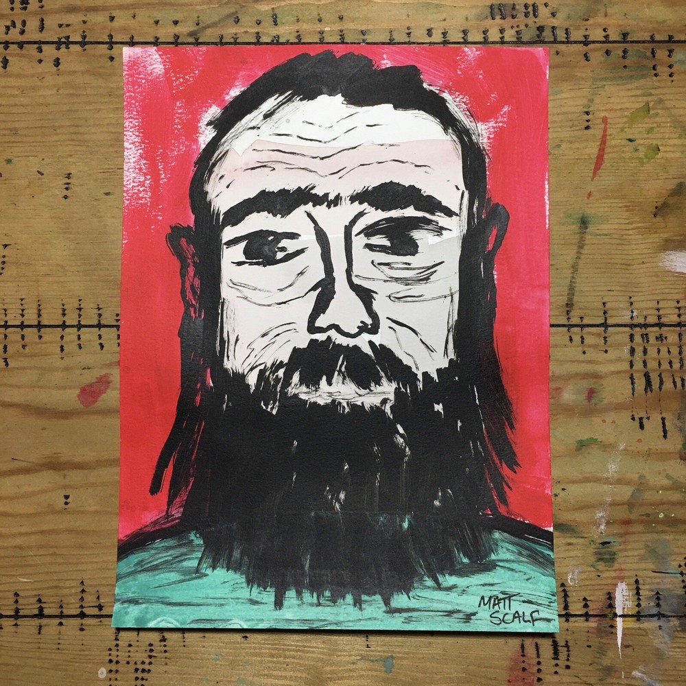 Matt Scalf 9x12 ORIGINAL PAINTING Face Abstract Modern Bearded Man Portrait Art