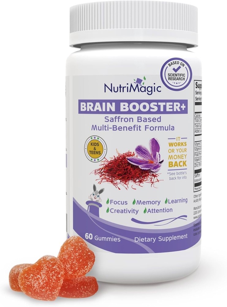 Brain Booster+ 30mg Pure Saffron Extract Gummies & Multivitamin D3,B6,B12,zinc