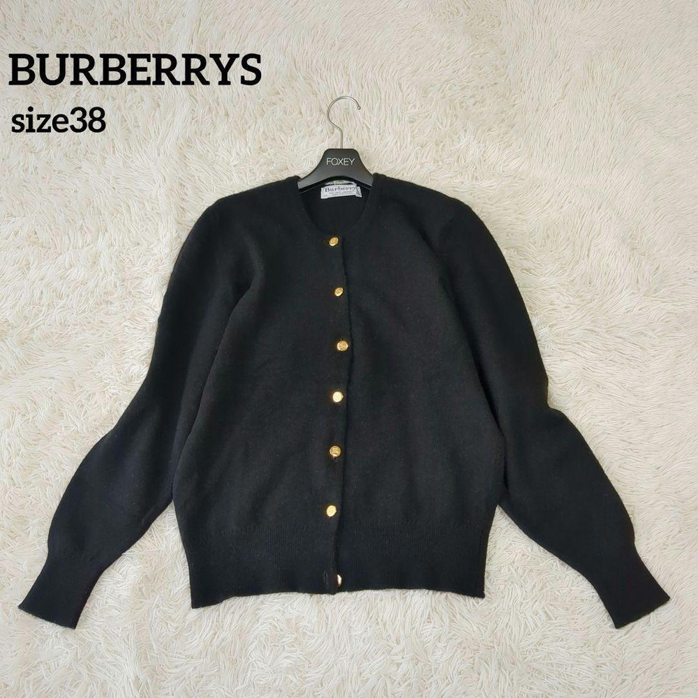 Burberrys Cardigan Wool Black Gold Button 38 New