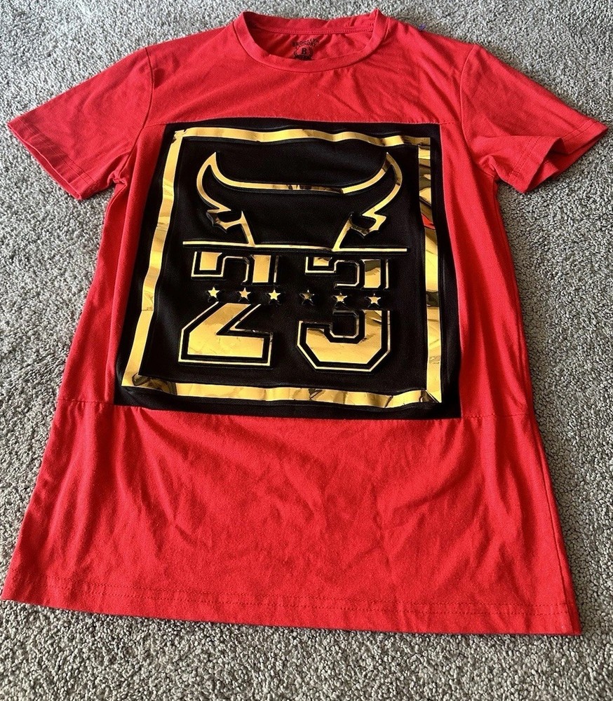 NBA Bulls Jordan Brooklyn Laundry Boys Red Graphic Logo T-Shirt Size L (14/16)