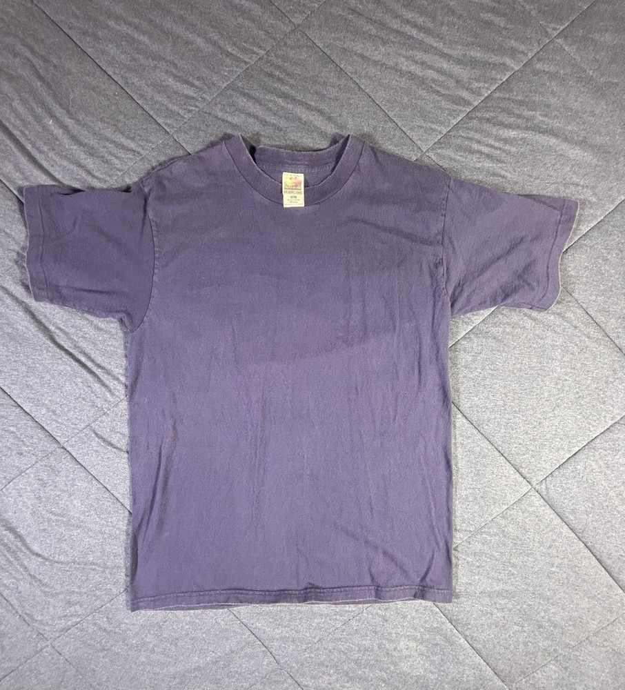 Vintage 90s Single Stitch Navy Blue Fruit Of The Loom Blank T Shirt Men’s Large