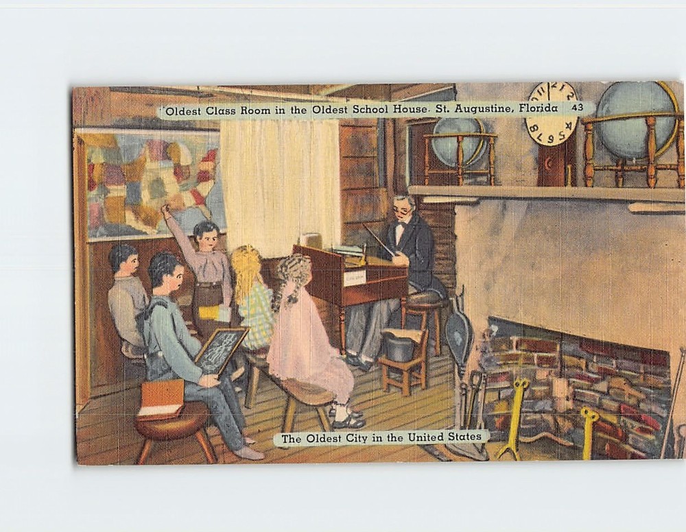 Postcard Oldest Class Room in the Oldest School House St. Augustine Florida USA