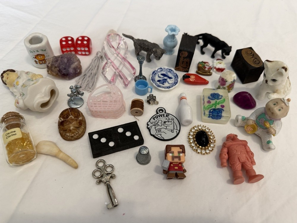 Miniature Trinket Items For Shelf  Lot 7 Toys Game Pieces Vintage Tiny 36 Pieces