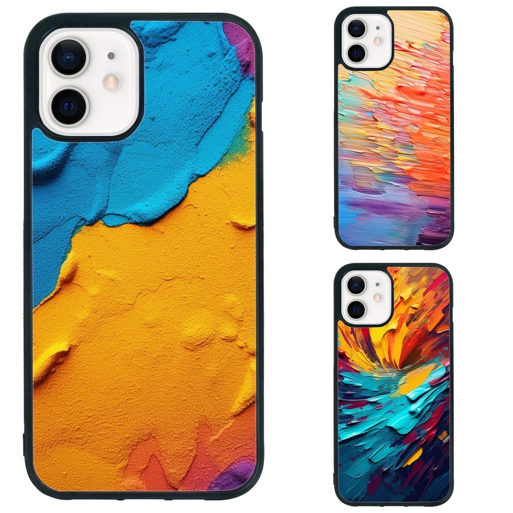 brushstrokes rainbow vibrant Rubber Cover For iPhone XS XR 6 7 8 Plus SE 2nd 3rd