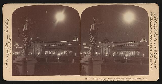 Omaha Nebraska 1898 Trans-Mississippi Exposition Mines Building at Night