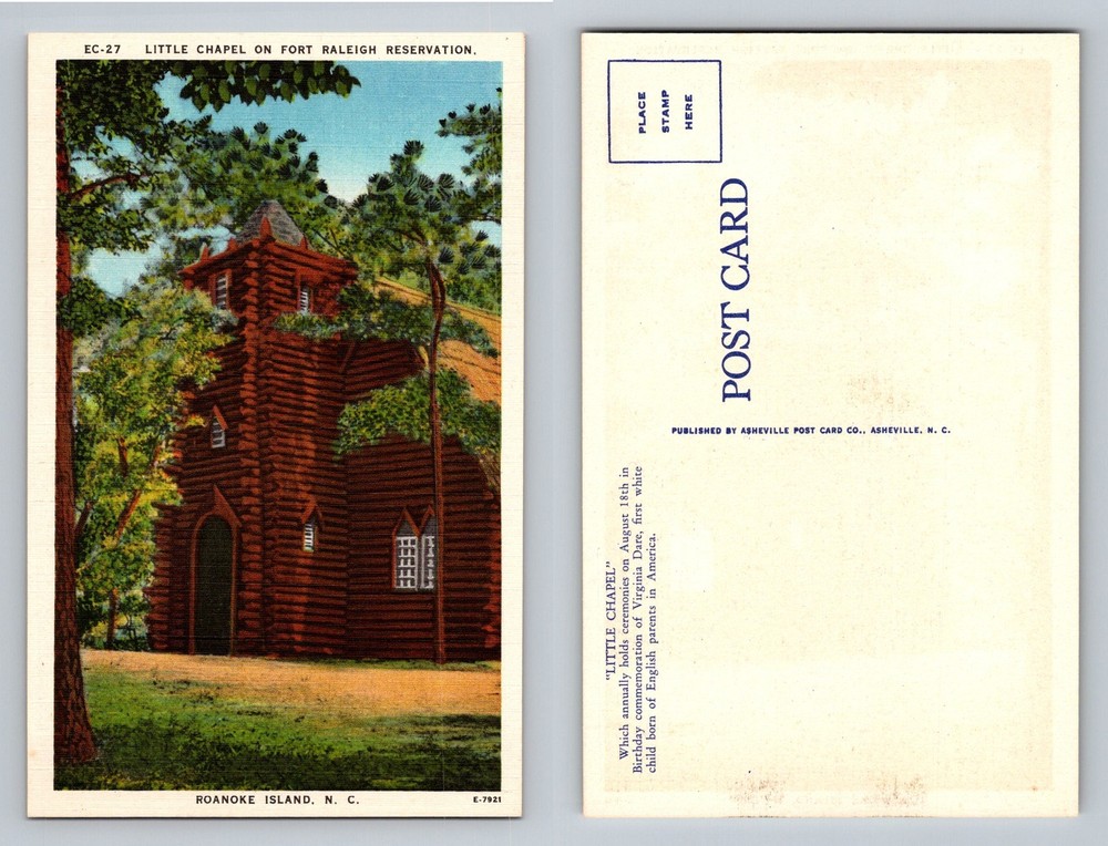 Roanoke Island, NC-North Carolina, Little Chapel Fort Raleigh Vintage Postcard