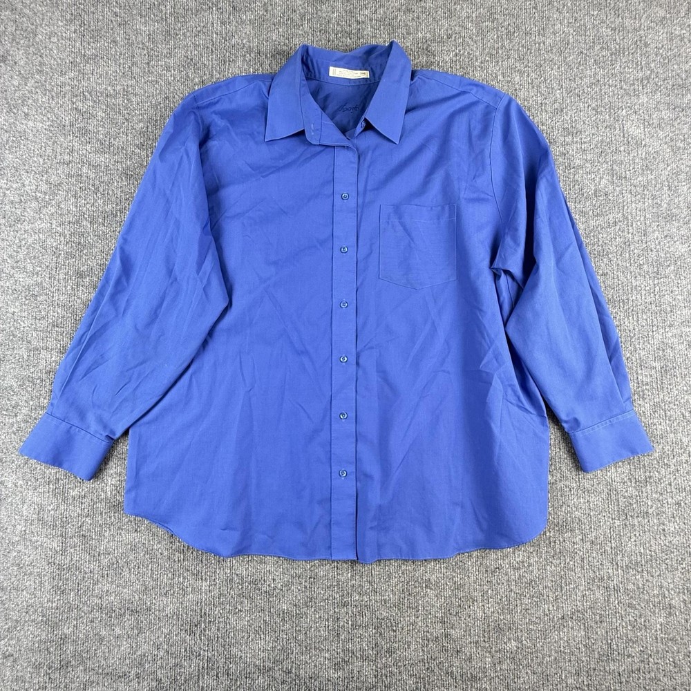 Foxcroft Shirt Womens 18W Blue Wrinkle Free Button Front Long Sleeve Blouse