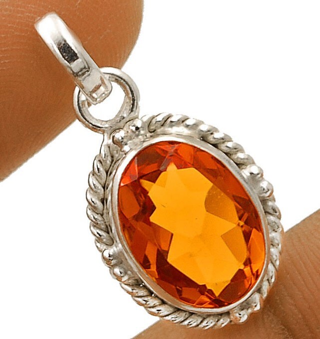 4CT Natural Golden Citrine Sterling Silver Pendant 1.2 Inch Chain