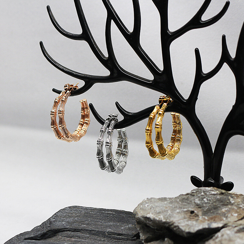 Stainless Bamboo Women Steel Earrings Gold Men Coral 2 Colors Fashion Rose HOT