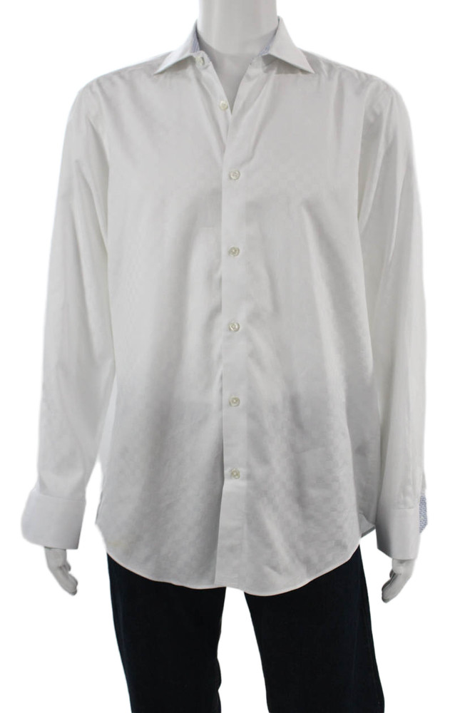 Bugatchi Mens White 100% Cotton Point Spread Dress Shirt Long Sleeve Size LFree Shipping in US $100+ Orders | $6.95 Orders Below