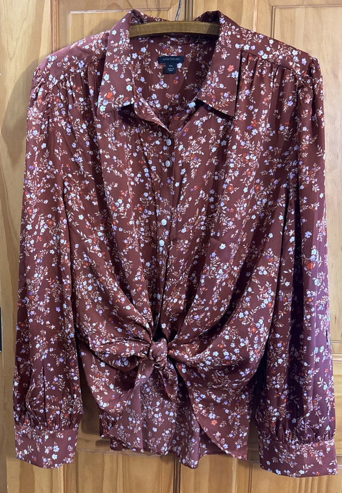 Ann Taylor XXL Women's Floral Button Down Dress Shirt Feminine Puff Sleeve Boho