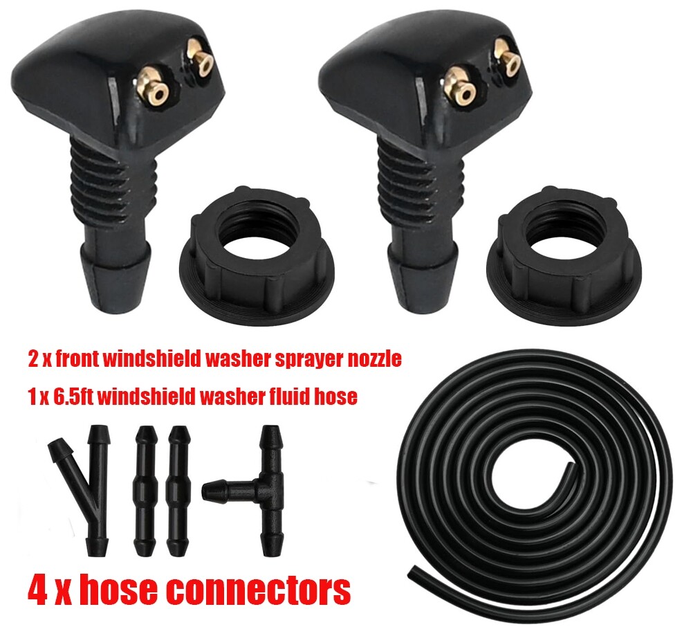 Dual Spray Windshield Washer Nozzle with 6.5ft Hose Connector