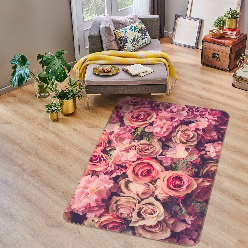 3D Pink Rose Flower ZHUC975 Game Non Slip Carpet Mat Photo Carpet Amy