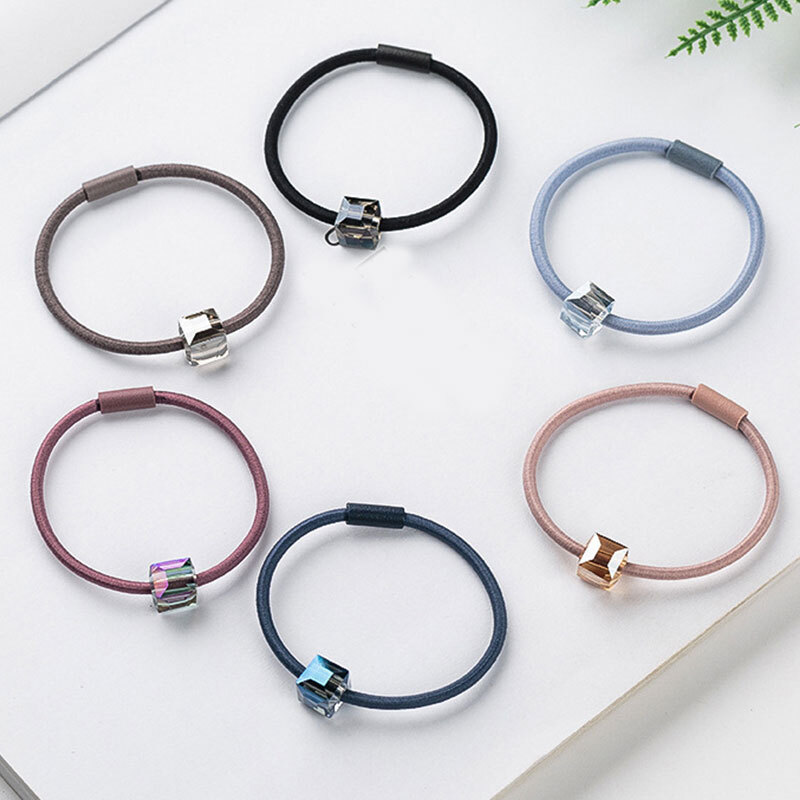 1Pcs Solid Color Crystal Elastic Hair Bands Rubber Rings for Styling