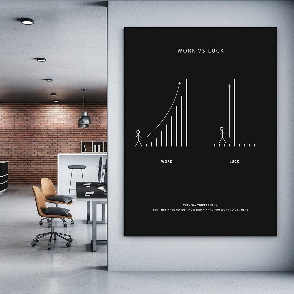 Hard Work vs Luck Motivation Modern Office Wall Art Decor Poster Print