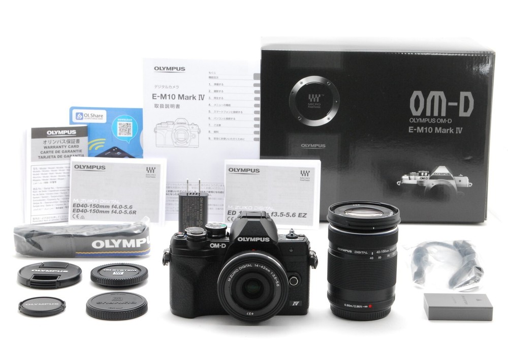Double Lens[Unused in Box] Olympus OM-D E-M10 Mark IV Black Digital Camera JAPAN