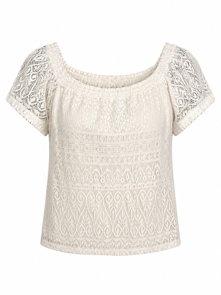 H&M Lace Off Shoulder Top Women’s Medium Ivory Boho Short Sleeve Blouse