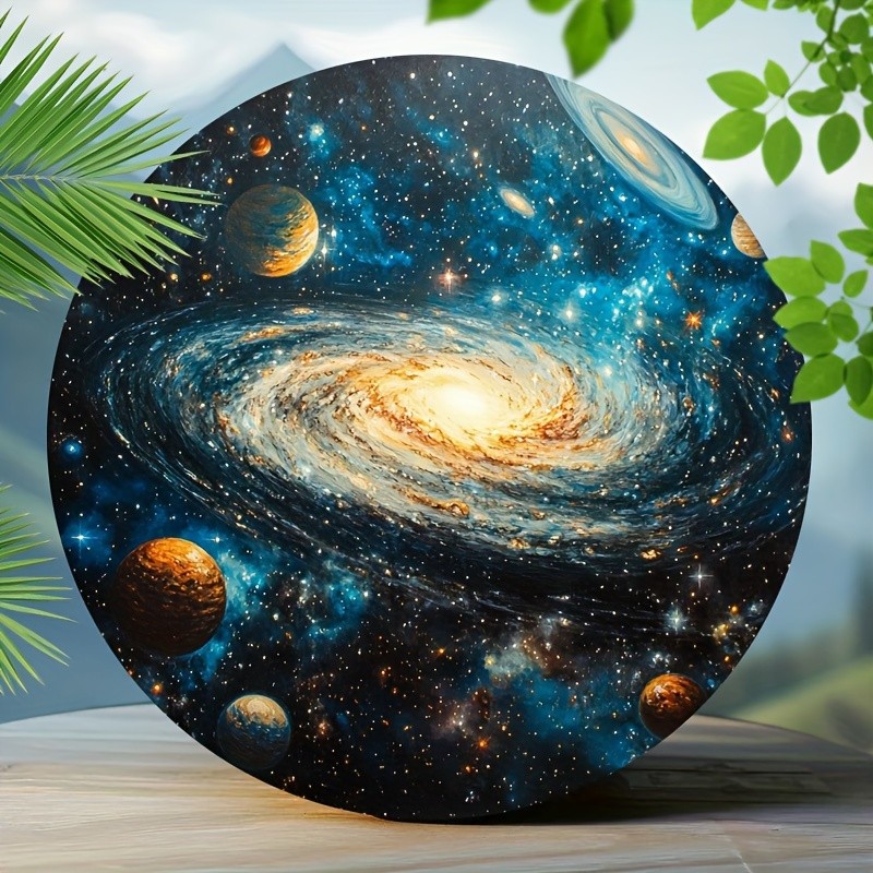 Round Andromeda Galaxy Themed Aluminum Metal Wall Art Sign 20cm