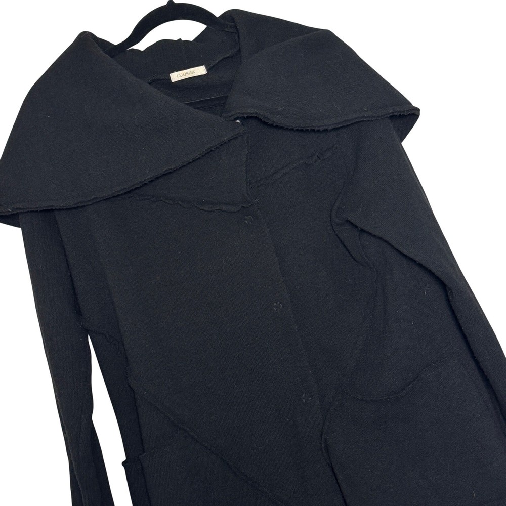 Luukaa Abstract Graphic Oversized Shawl Collar Long Cardigan Women M Black Wool-image