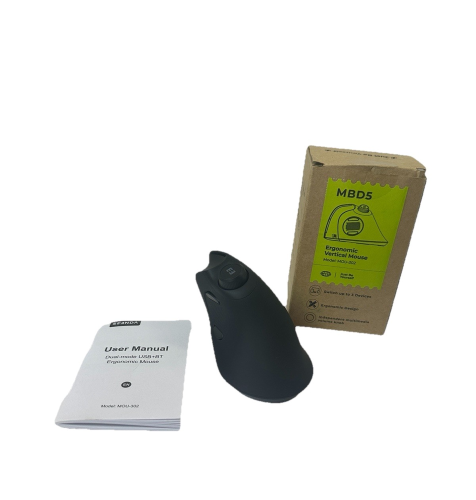 Seenda MBD5 Wireless Ergonomic Vertical Mouse USB Bluetooth Black Open Box