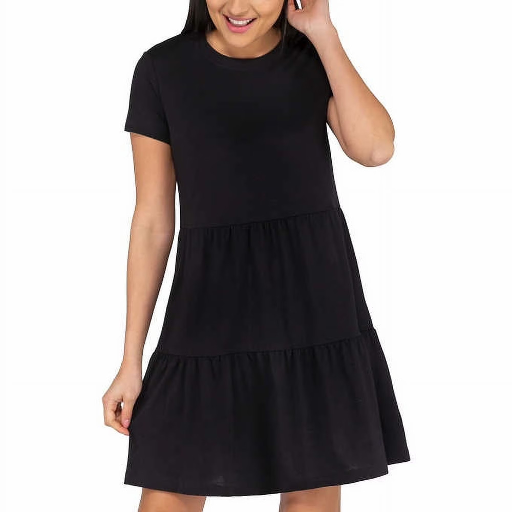 Nicole Miller Women's Tiered Dress Black Medium