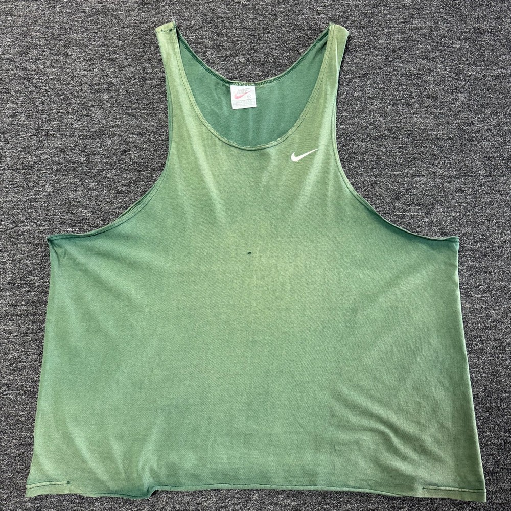 Vintage 90s Nike Tank Top T-Shirt 2XL Sun Faded Gradient Green Cotton Swoosh