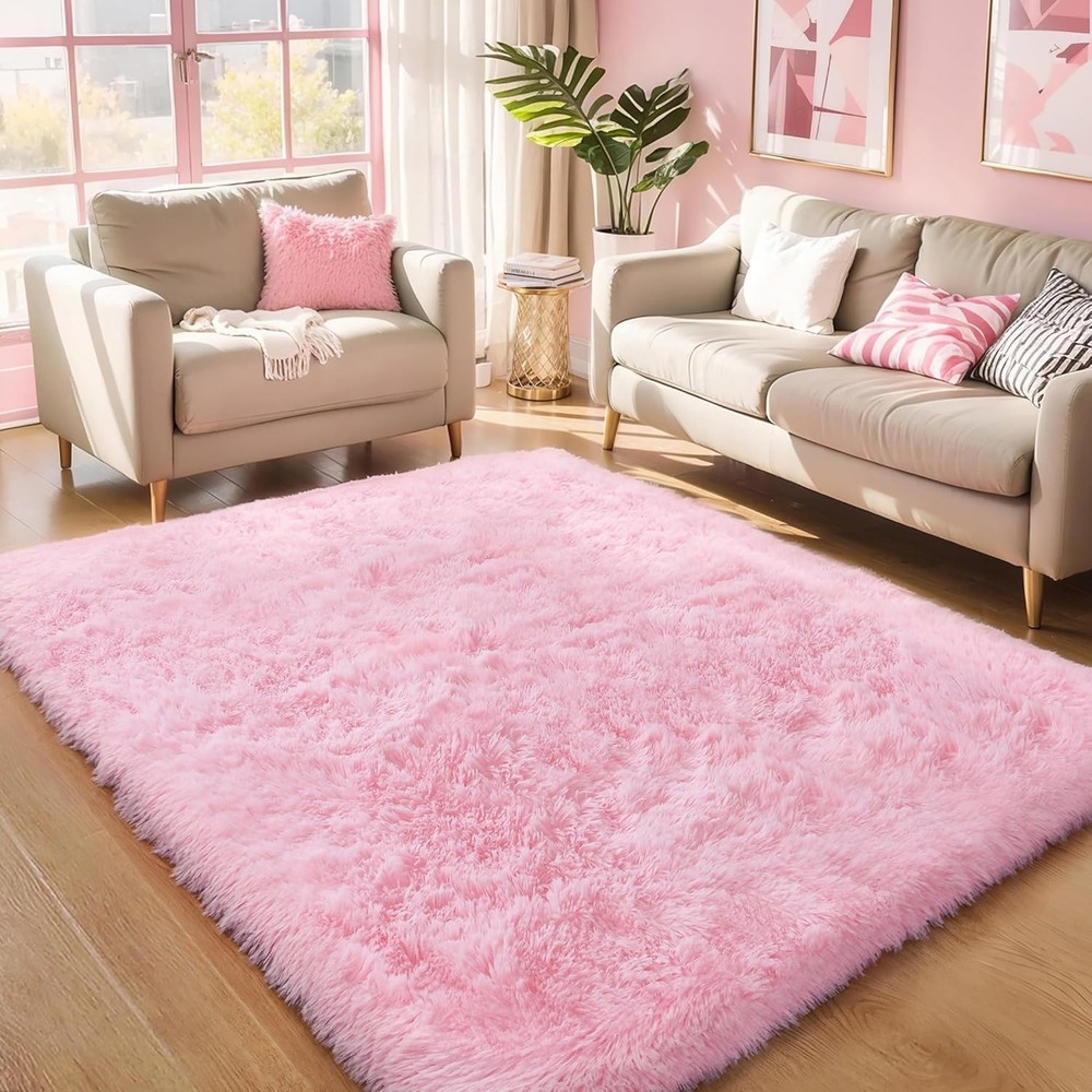 Pink Fluffy 4x6 Area Rugs for Bedroom Girls, Soft Washable Fuzzy Furry Shag Rug