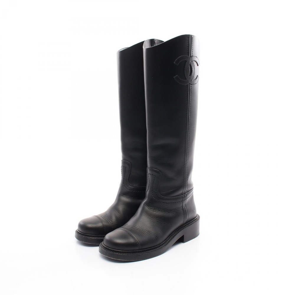 CHANEL COCO Mark Black Leather Long Boots Size 35 G45433 Pre-Owned